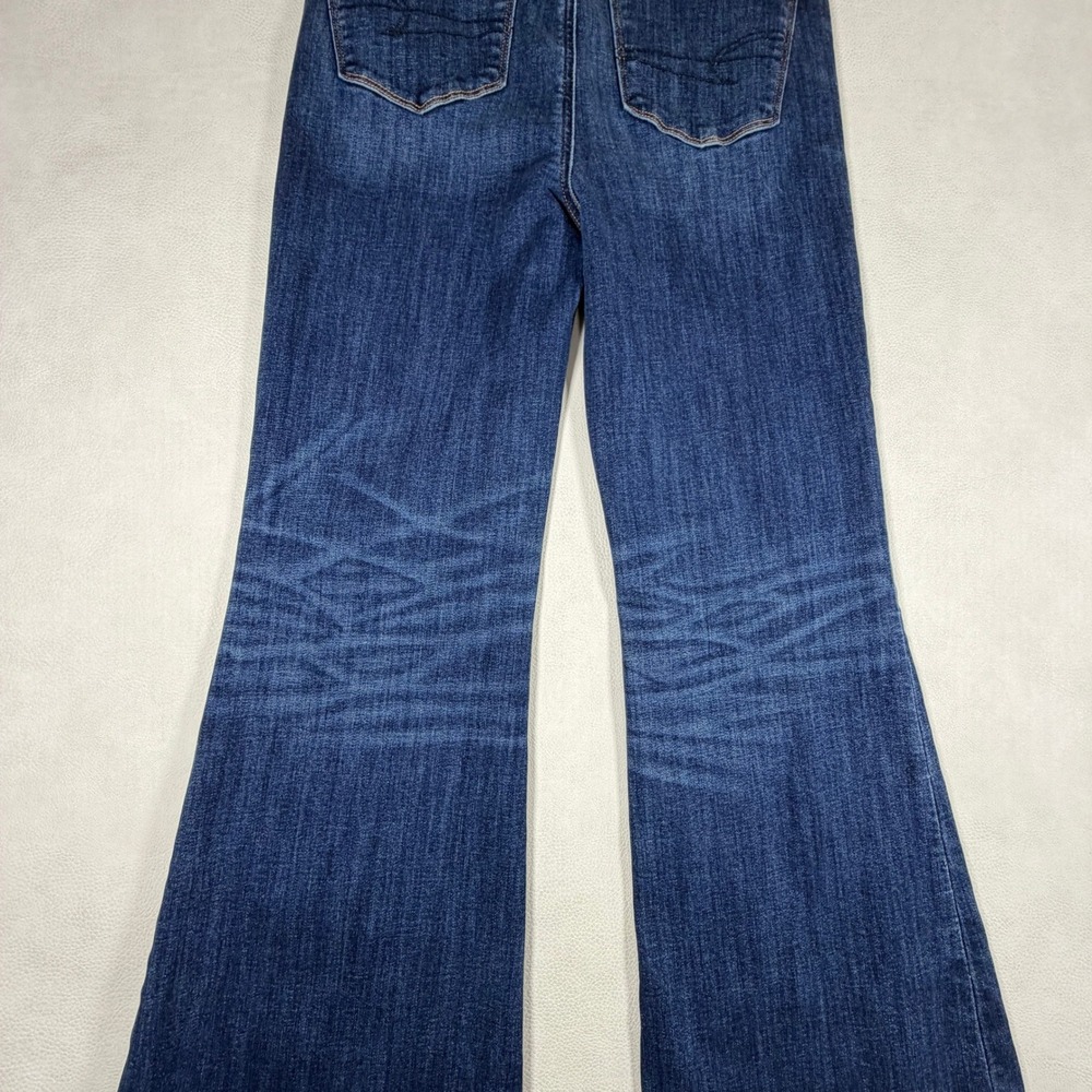 American Eagle Super Hi-Rise Flare Jeans Dark Wash Scalloped Hem Size 10 Regular - Picture 12 of 14
